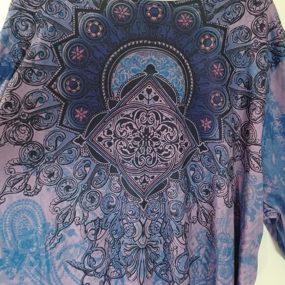 Catherines Top 4X Embellished Dyed Paisley 3/4 Sleeve Stretch Boho Whimsigoth - Picture 7 of 9